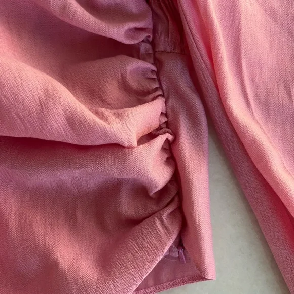 TOPSHOP Off the Shoulder Pink Long Sleeve Ruched Blouse Flirty Girly Top Blouse - Picture 11 of 12